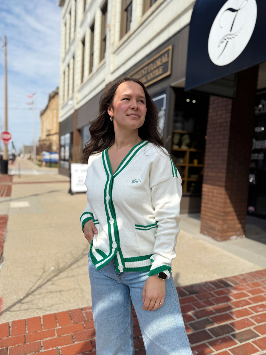 Michigan State White Cardigan – Ferne Boutique