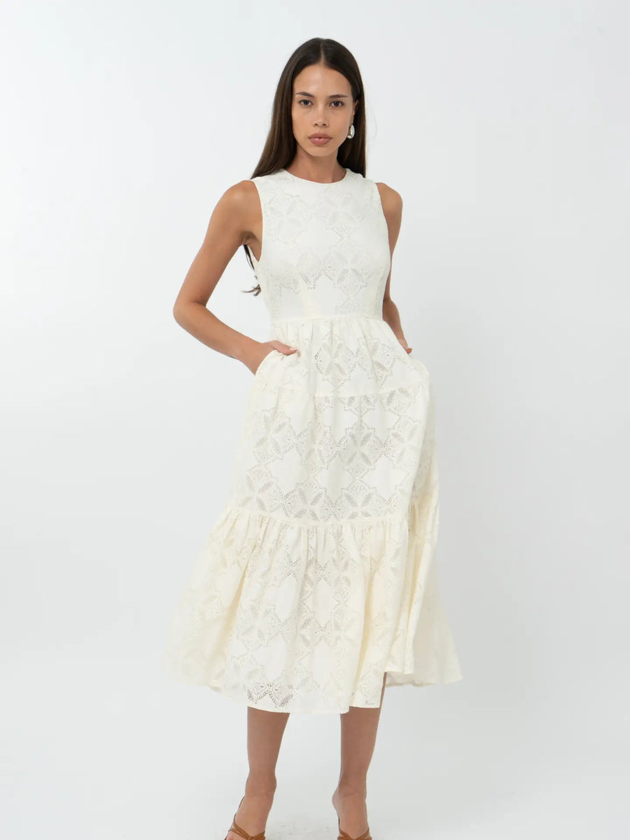 Marina Lace Tiered Midi Dress