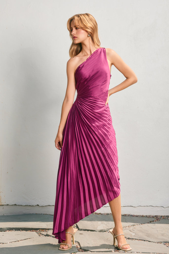 Olympia One Shoulder Maxi Dress Fuschia M Olympia One Shoulder Maxi Dress Fuschia M