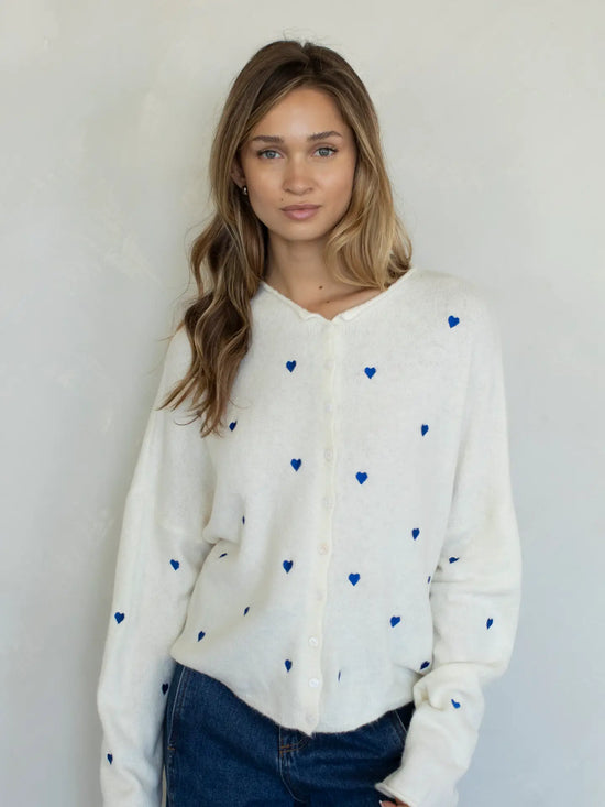 Piper Cardigan with Blue Hearts
