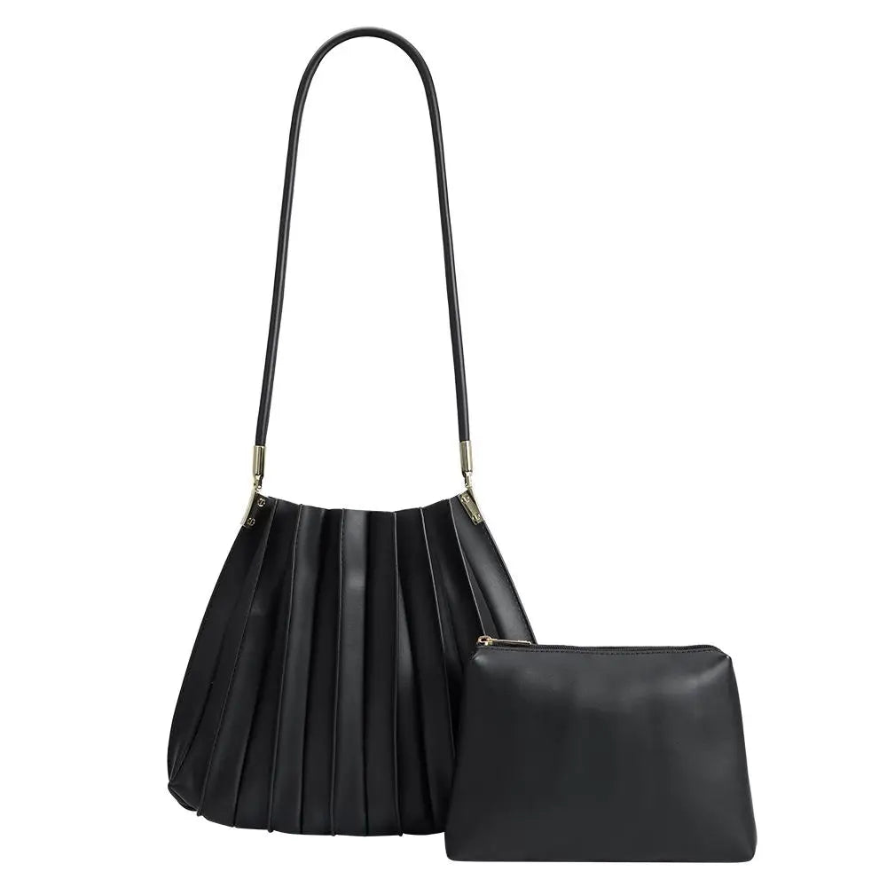 Carrie Pleated Vegan Leather Bag Black