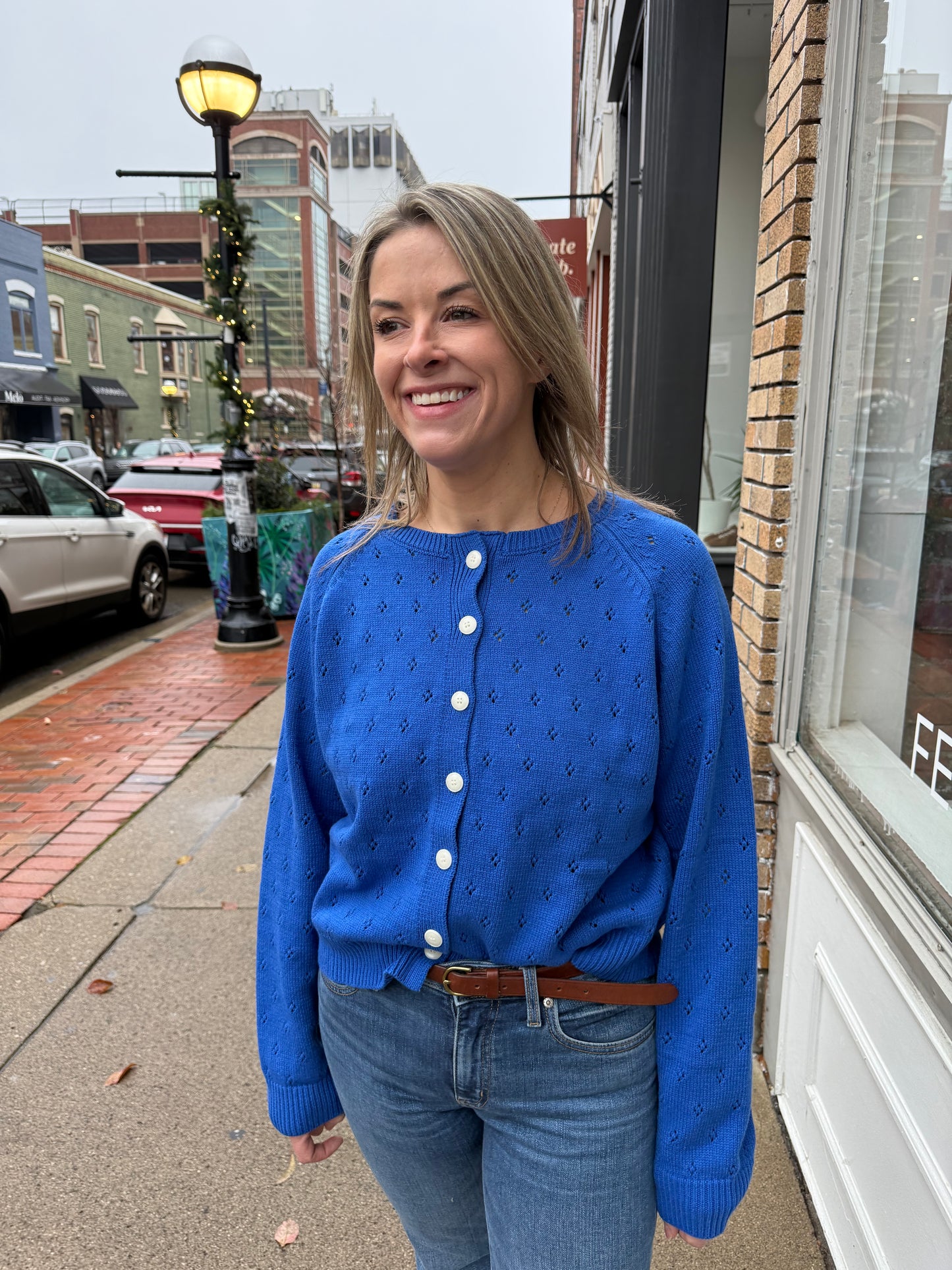 Wave of Blue Eyelet Cardigan