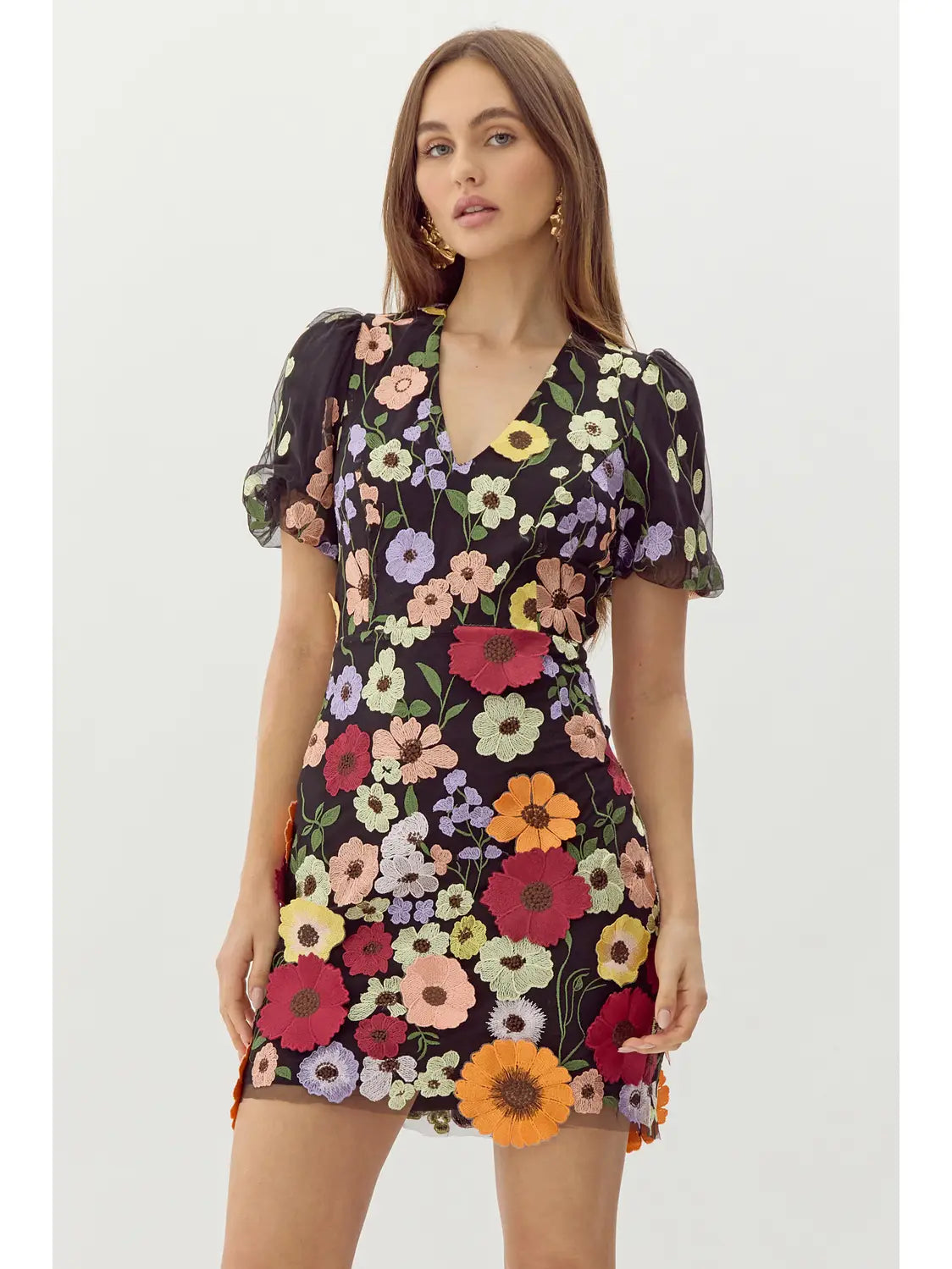 Beth 3D Floral Sleeveless Mini Dress