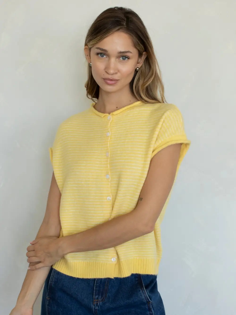 Piper Vest Cardigan Yellow Pin Stripe
