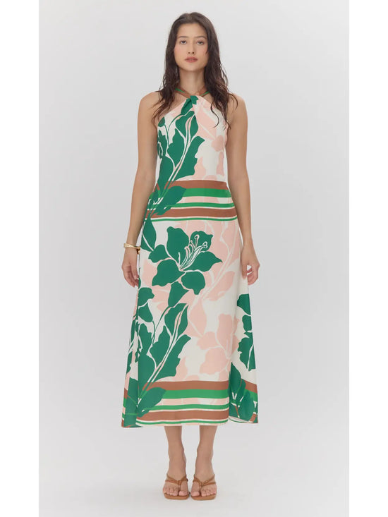 Lyra Border Halter Midi Dress