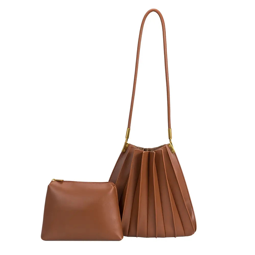 Carrie Vegan Leather Shoulder Bag in Saddle