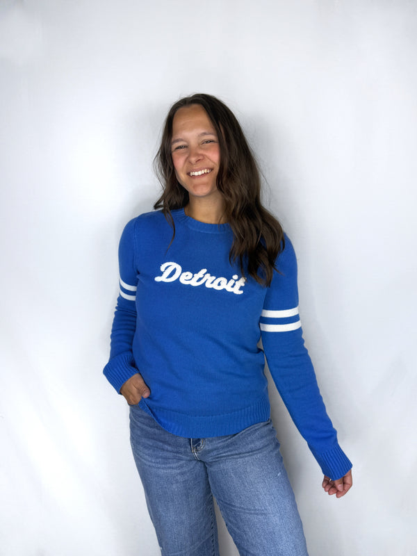 Detroit Cursive Blue Sweater