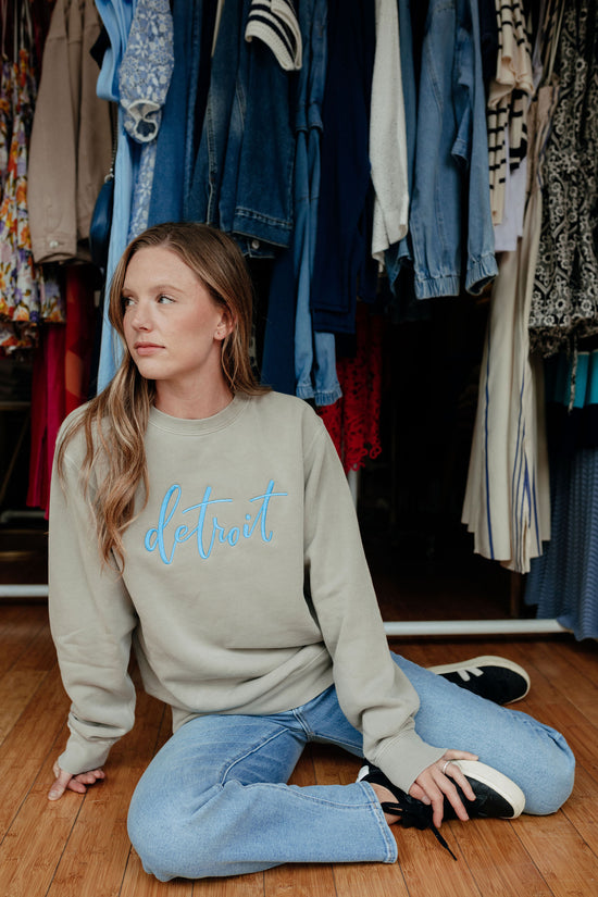 Detroit Embroidered Script Crewneck