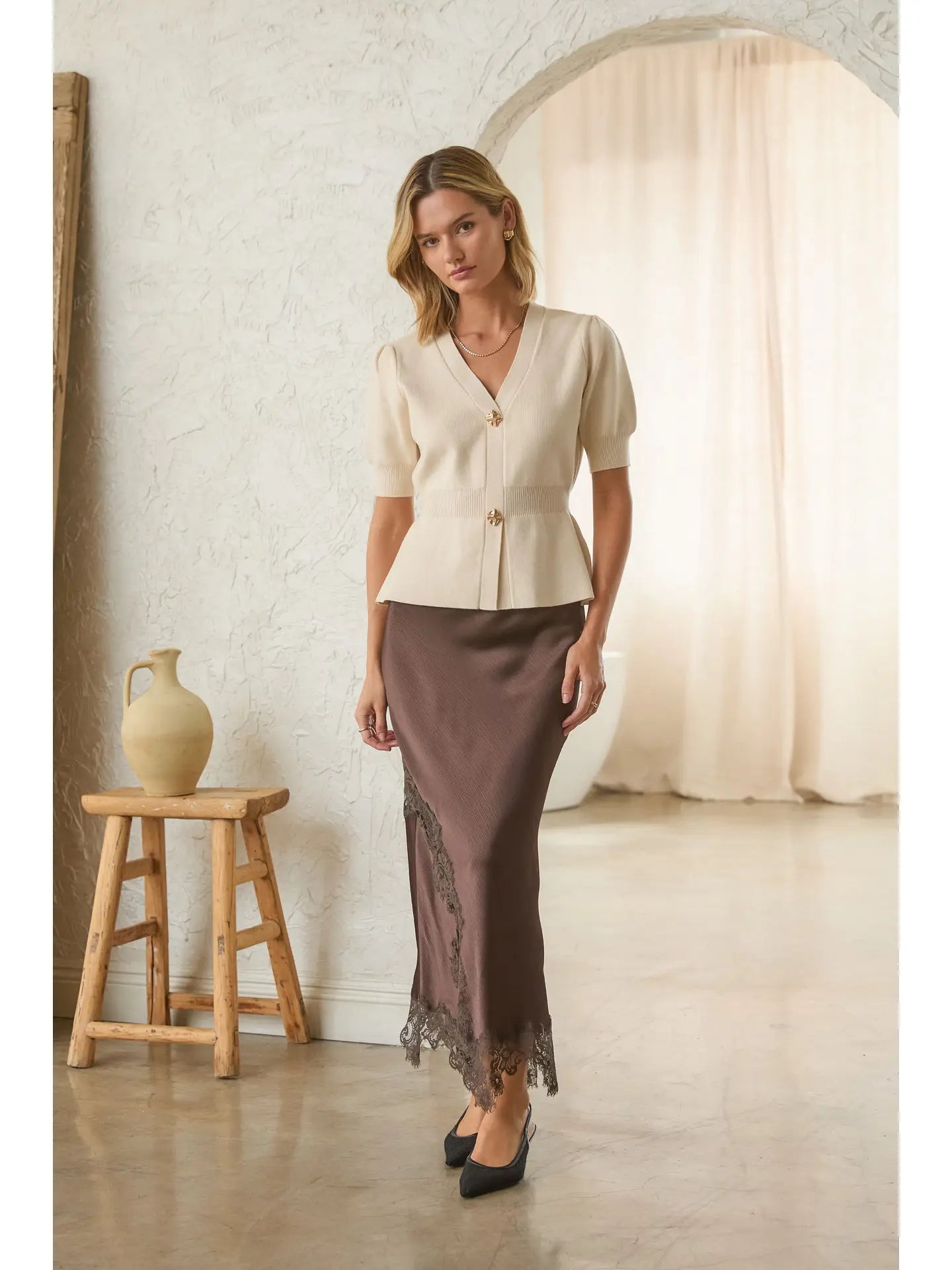 Beverly Mixed Lace Midi Skirt