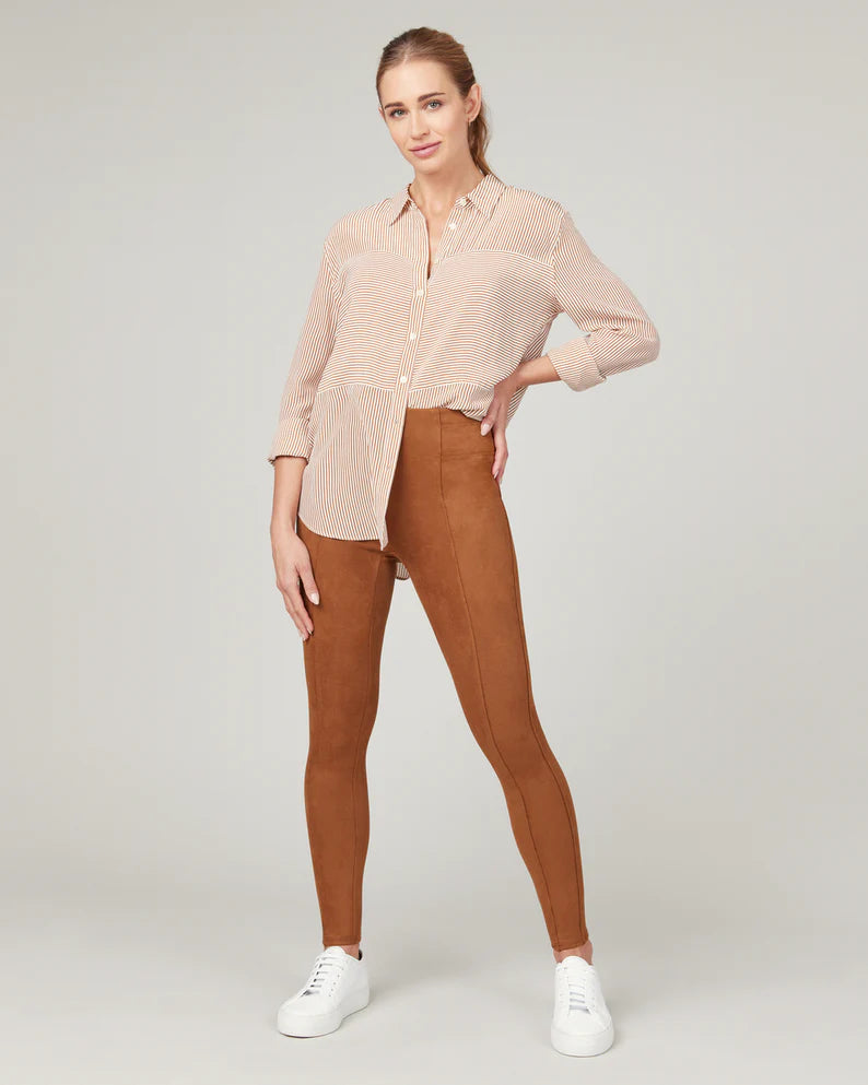 NWT $98 Spanx Faux Suede Leggings in Rich Rose [ SZ Small Tall ] #6128
