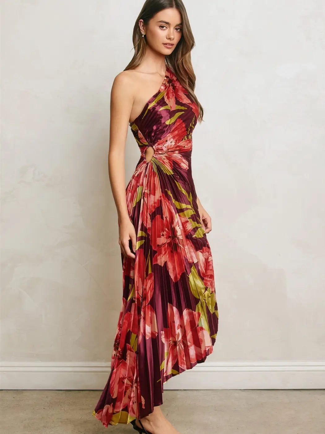 Garden Floral One Shoulder Midi Dress