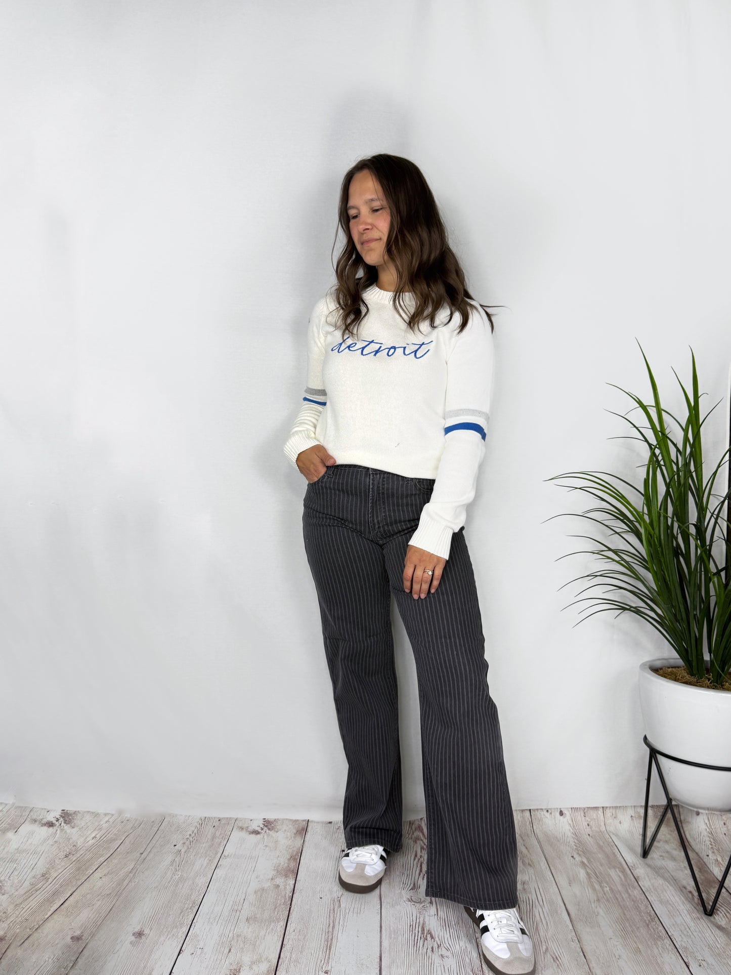 Striped Straight Leg Jeans