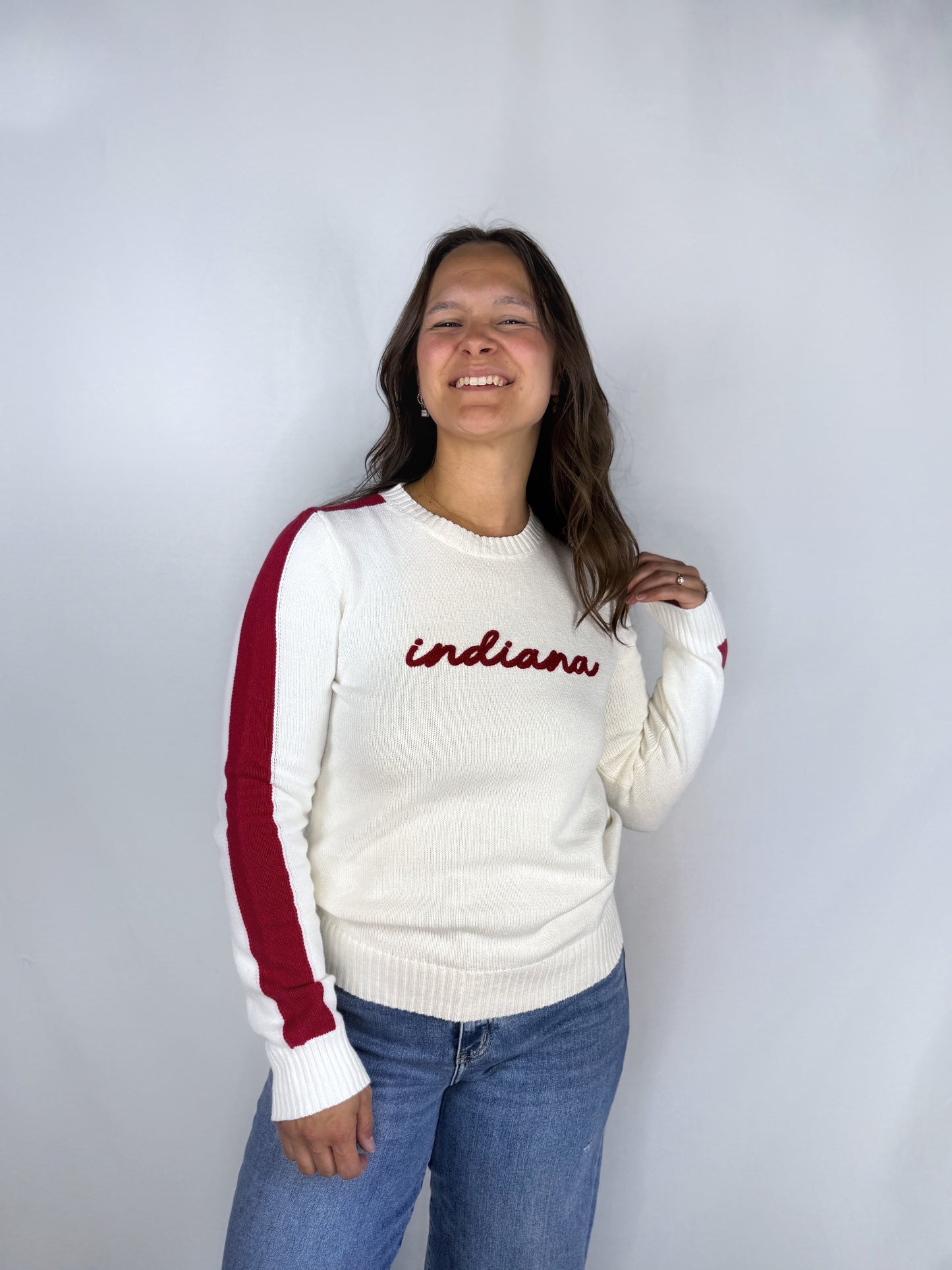 Indiana White with Red Stripes Sweater