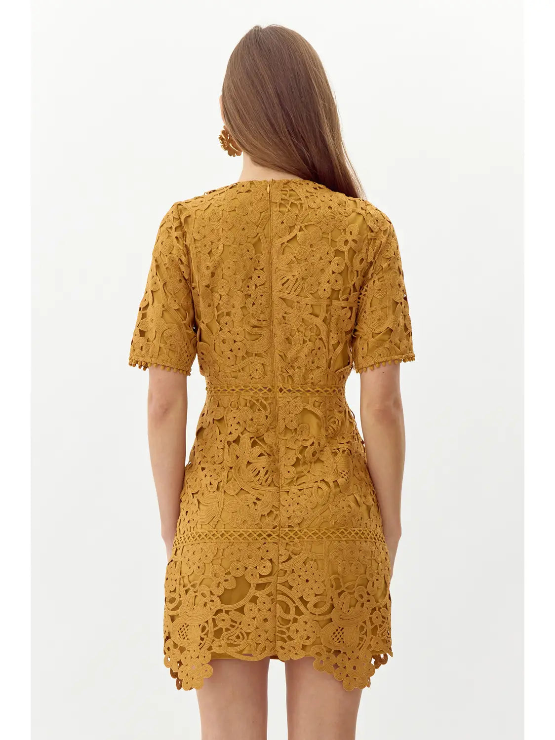 Tasha Scalloped Crochet Lace Mini Dress