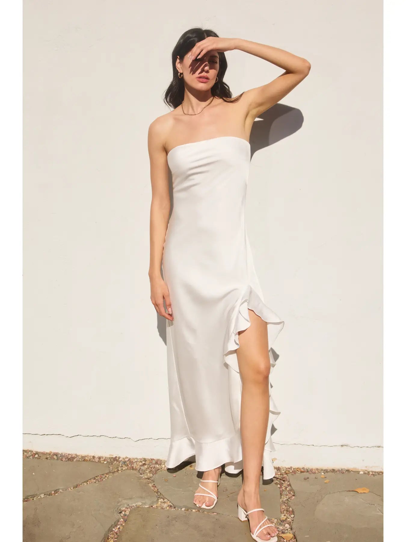 Going Out Strapless Ruffled Maxi Dress