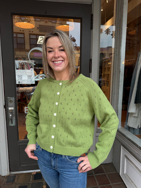 Matcha Eyelet Cardigan