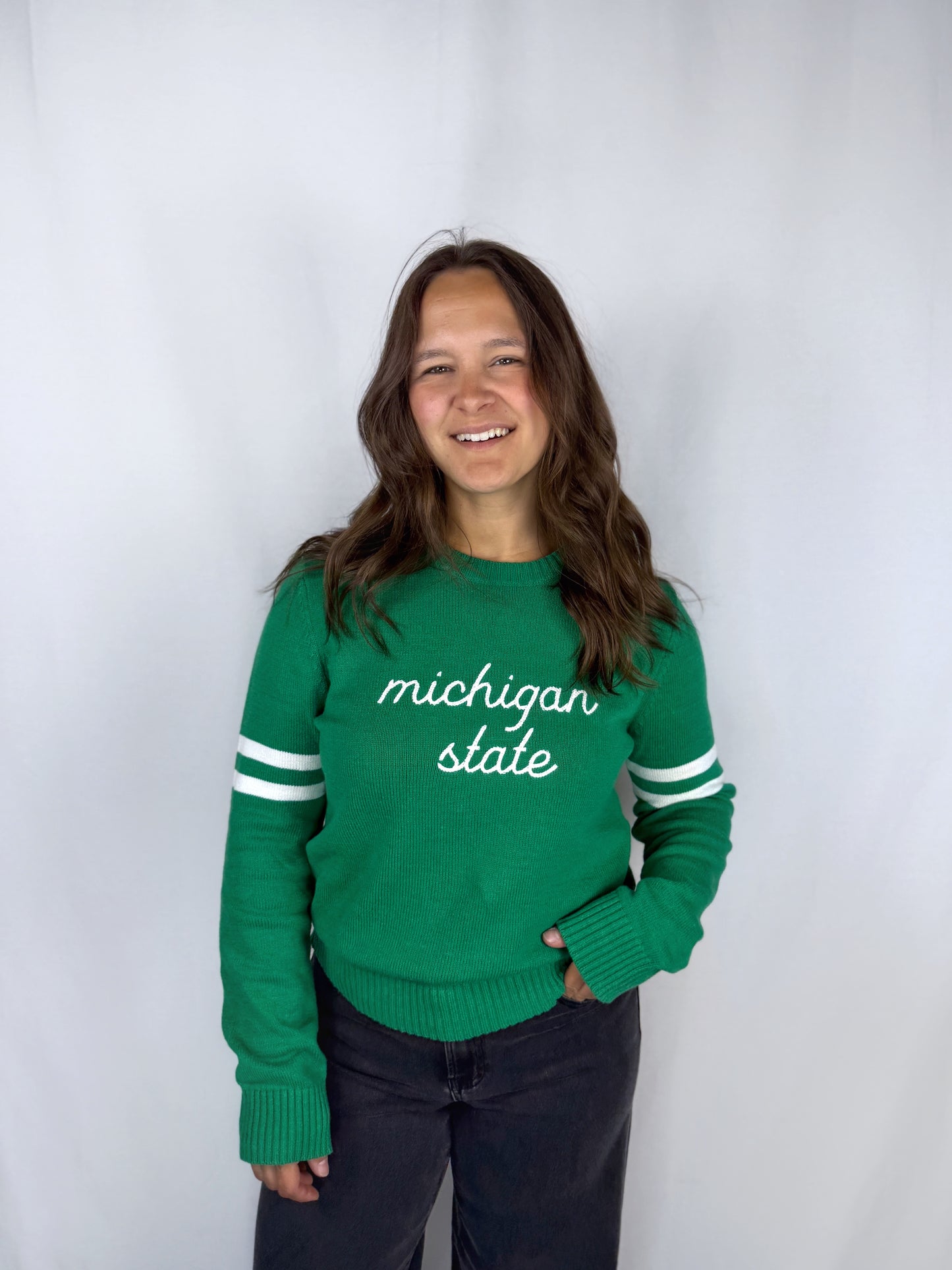 Michigan State Green with Stripes Sweater