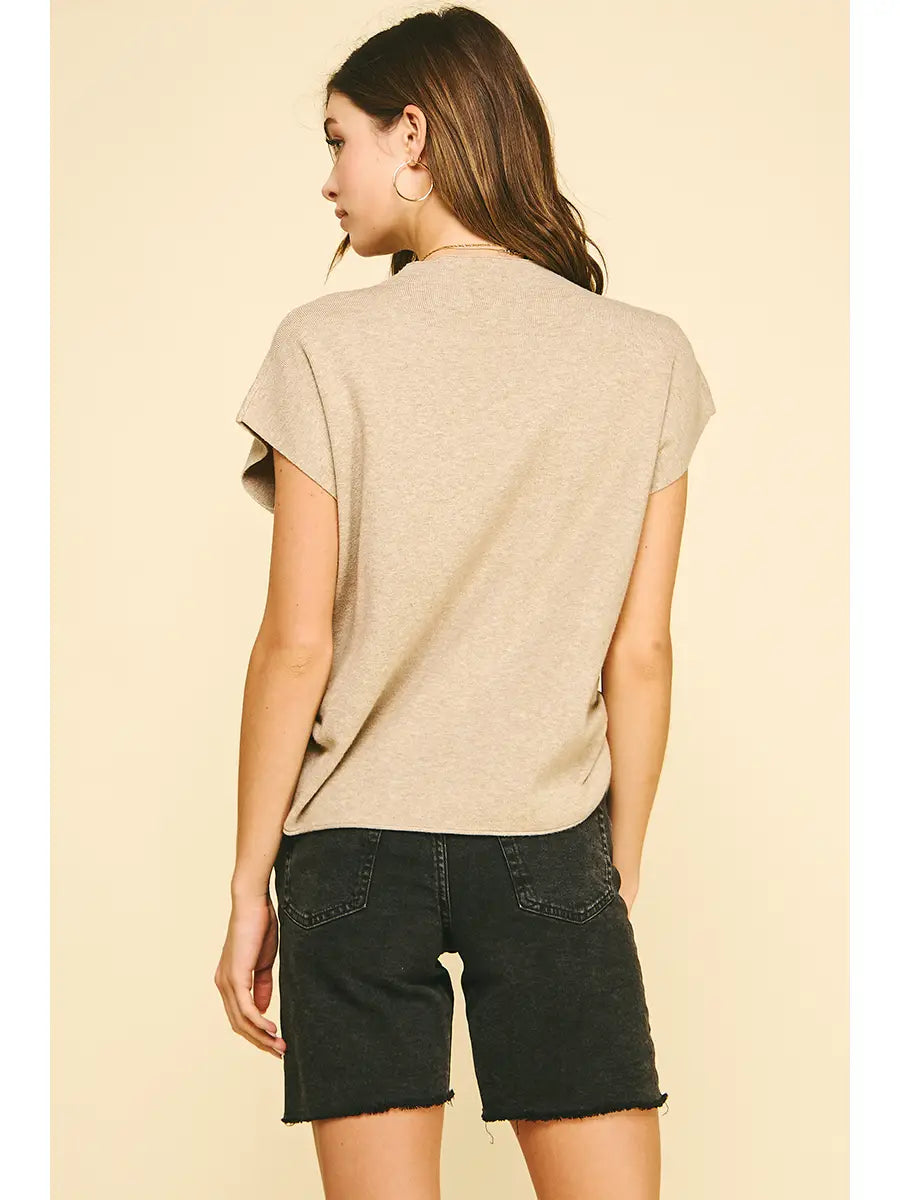 Cap Sleeve Shirred Sweater Taupe