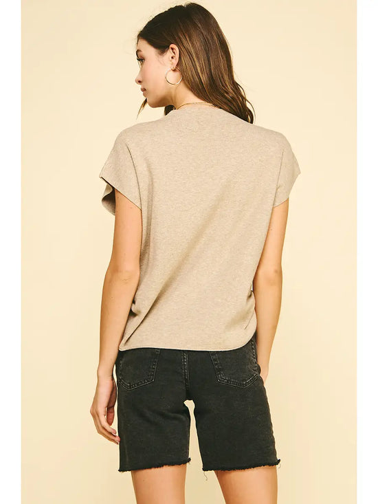 Cap Sleeve Shirred Sweater Taupe