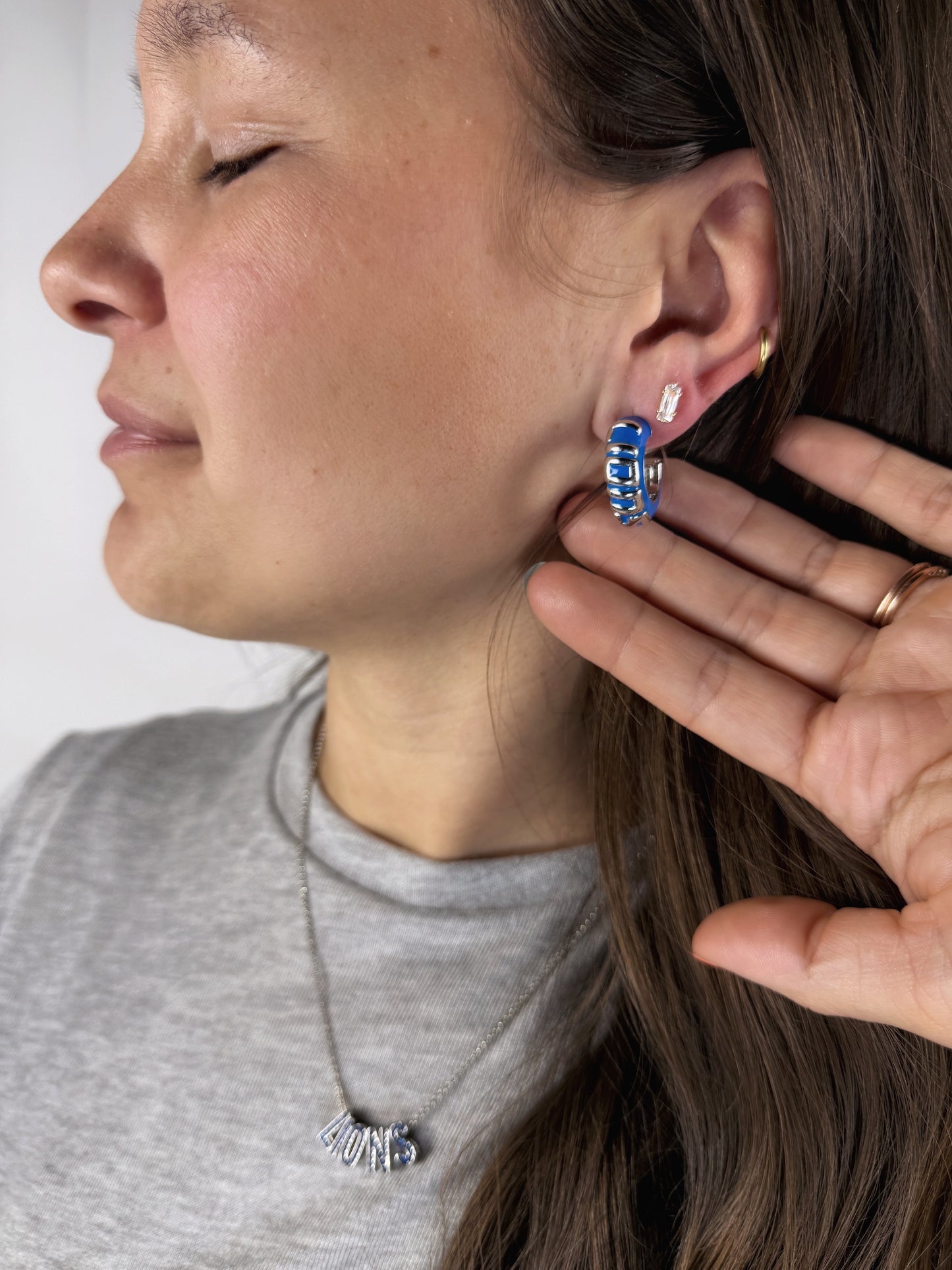 Detroit Lions Puffy Enamel Hoop Earrings