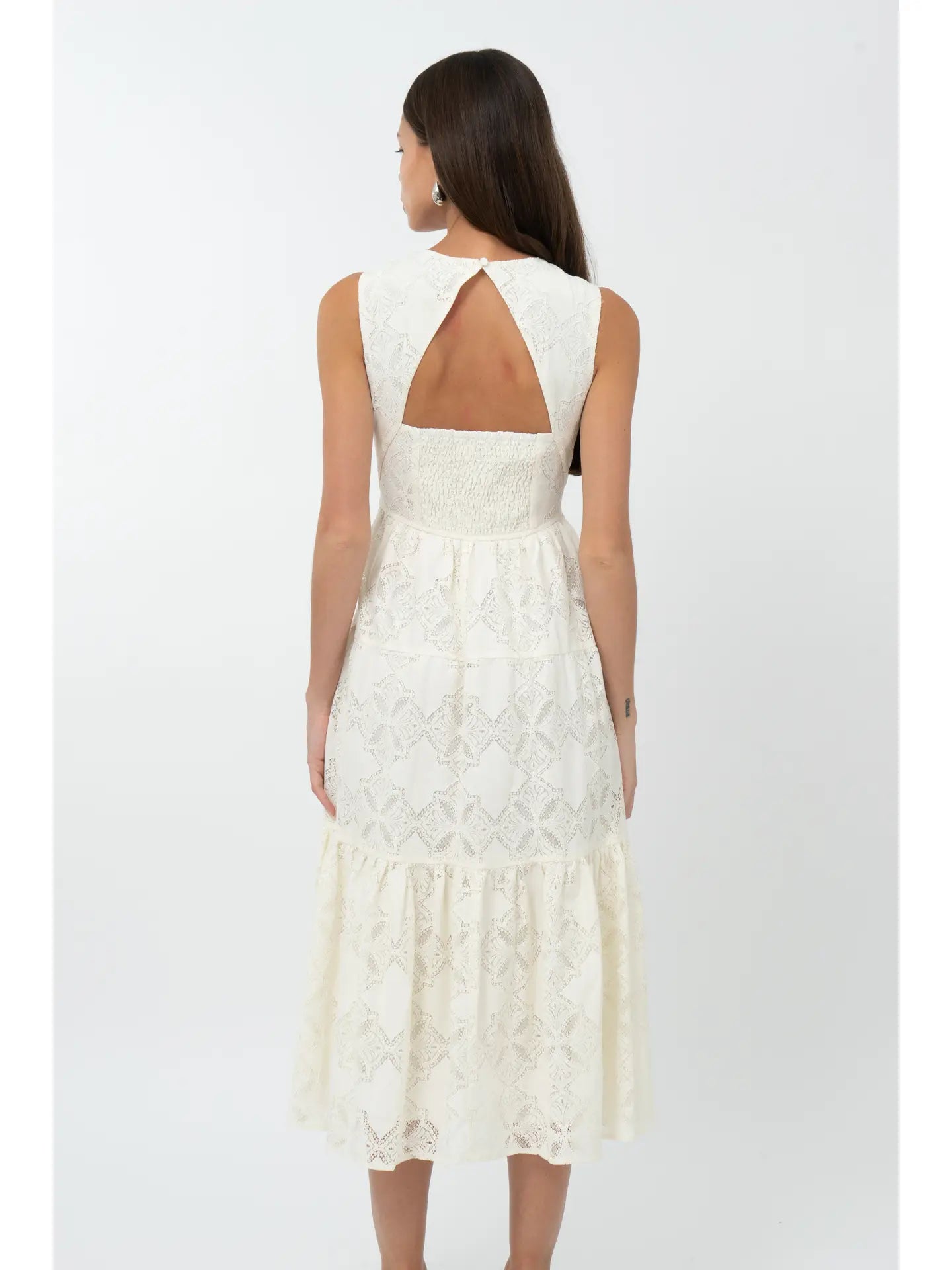 Marina Lace Tiered Midi Dress - XS / CREAM Marina Lace Tiered Midi Dress - XS / CREAM