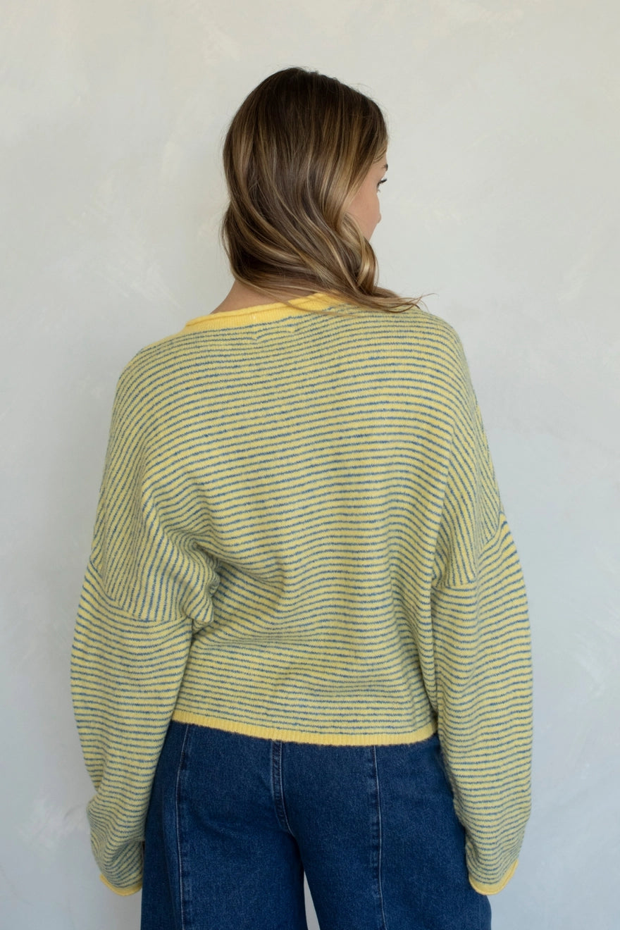 Piper Cardigan Pin Stripe Yellow and Blue