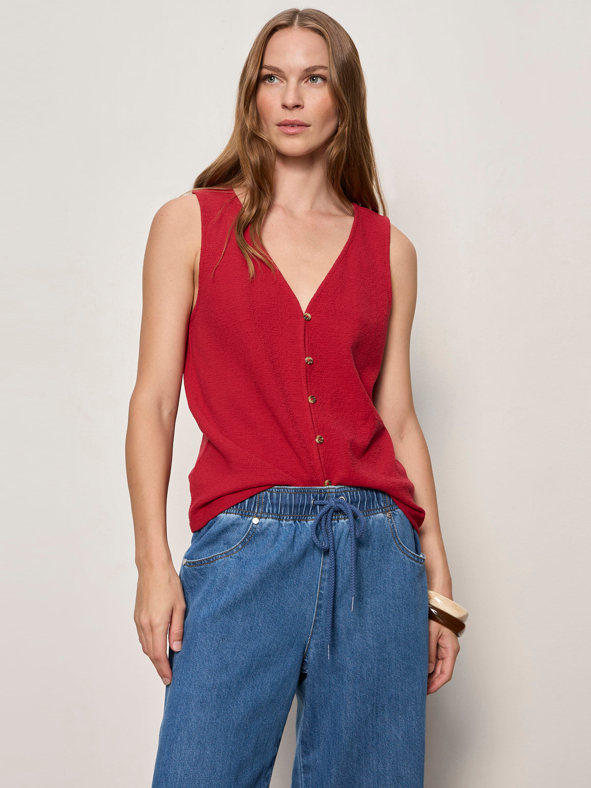 Easy Textured Tank in Red Berry