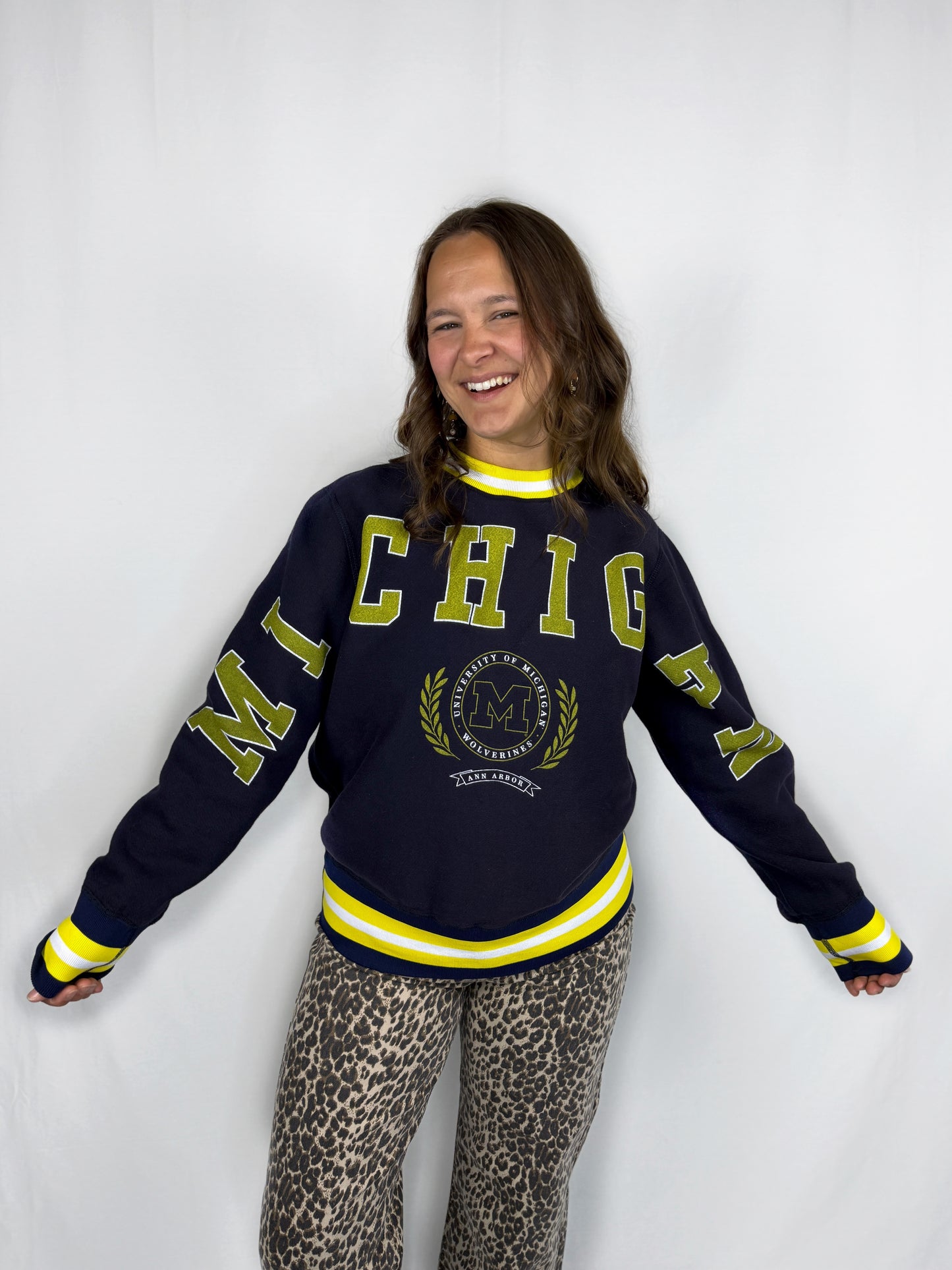 Michigan Stripe Rib Crewneck Sweatshirt
