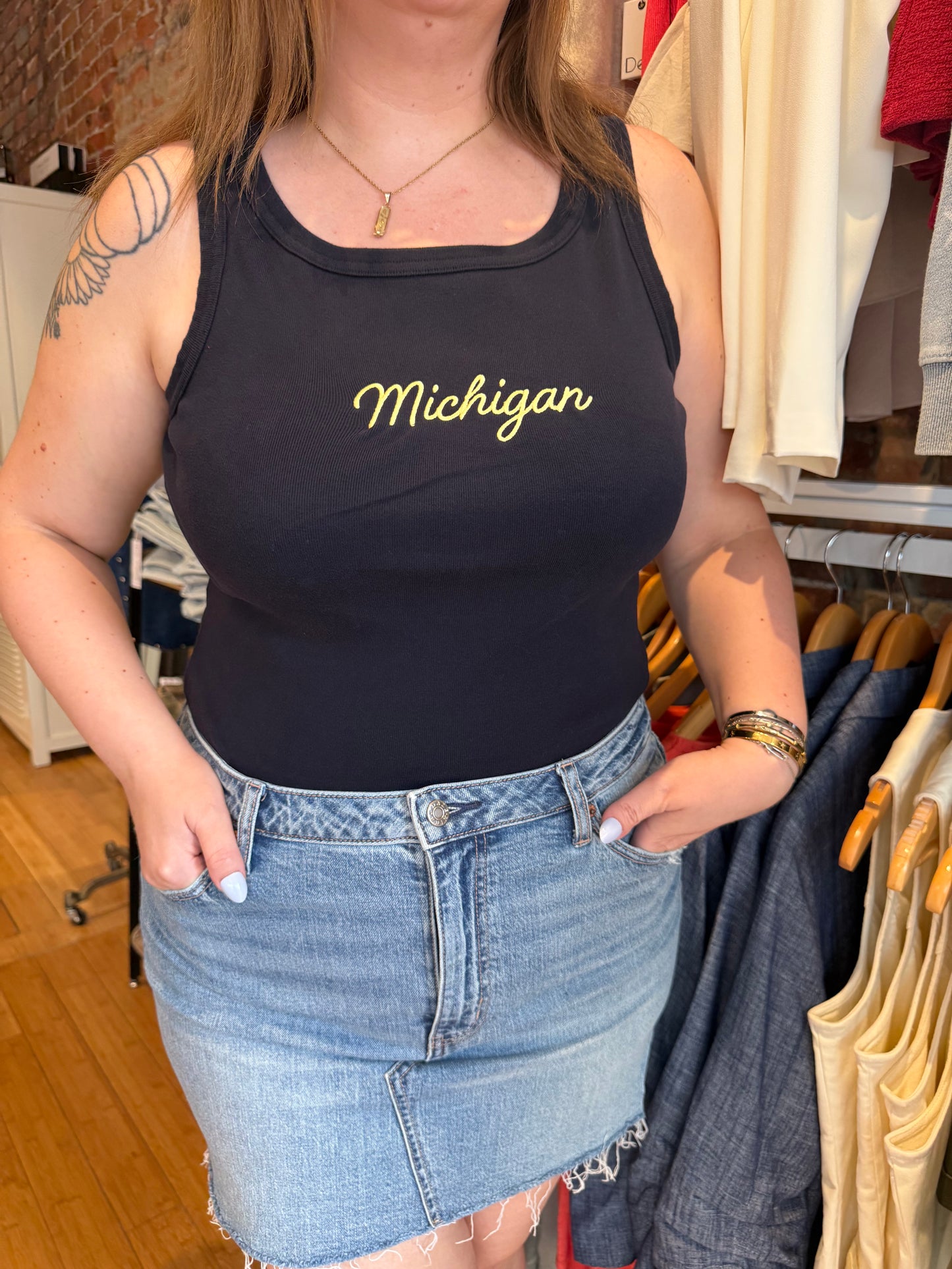 Michigan Embroidered Tank Navy