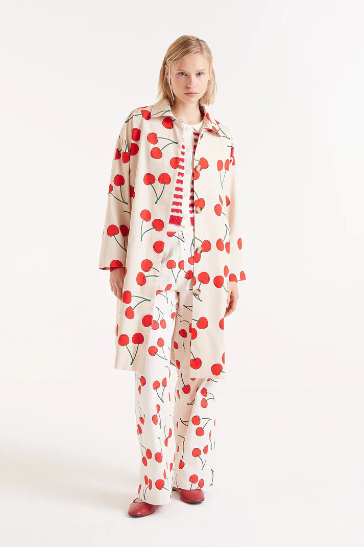 Cherry Print Trench Coat