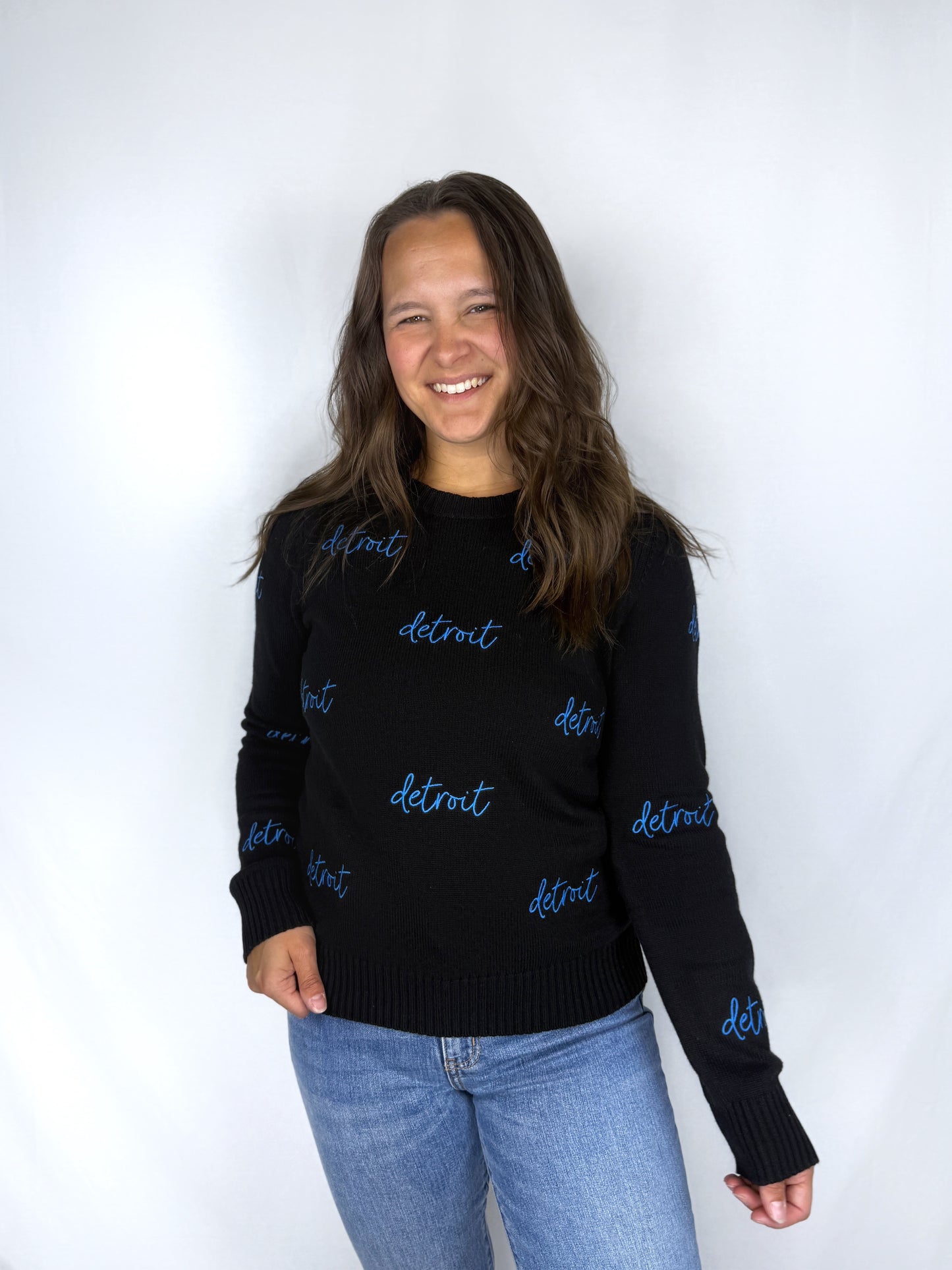 Detroit All Over Black Sweater