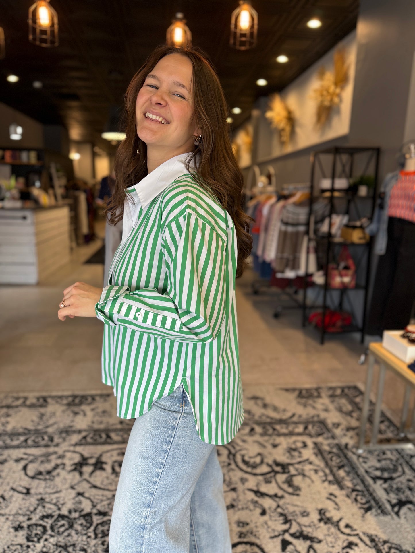 Lucky You Stripe Button Down