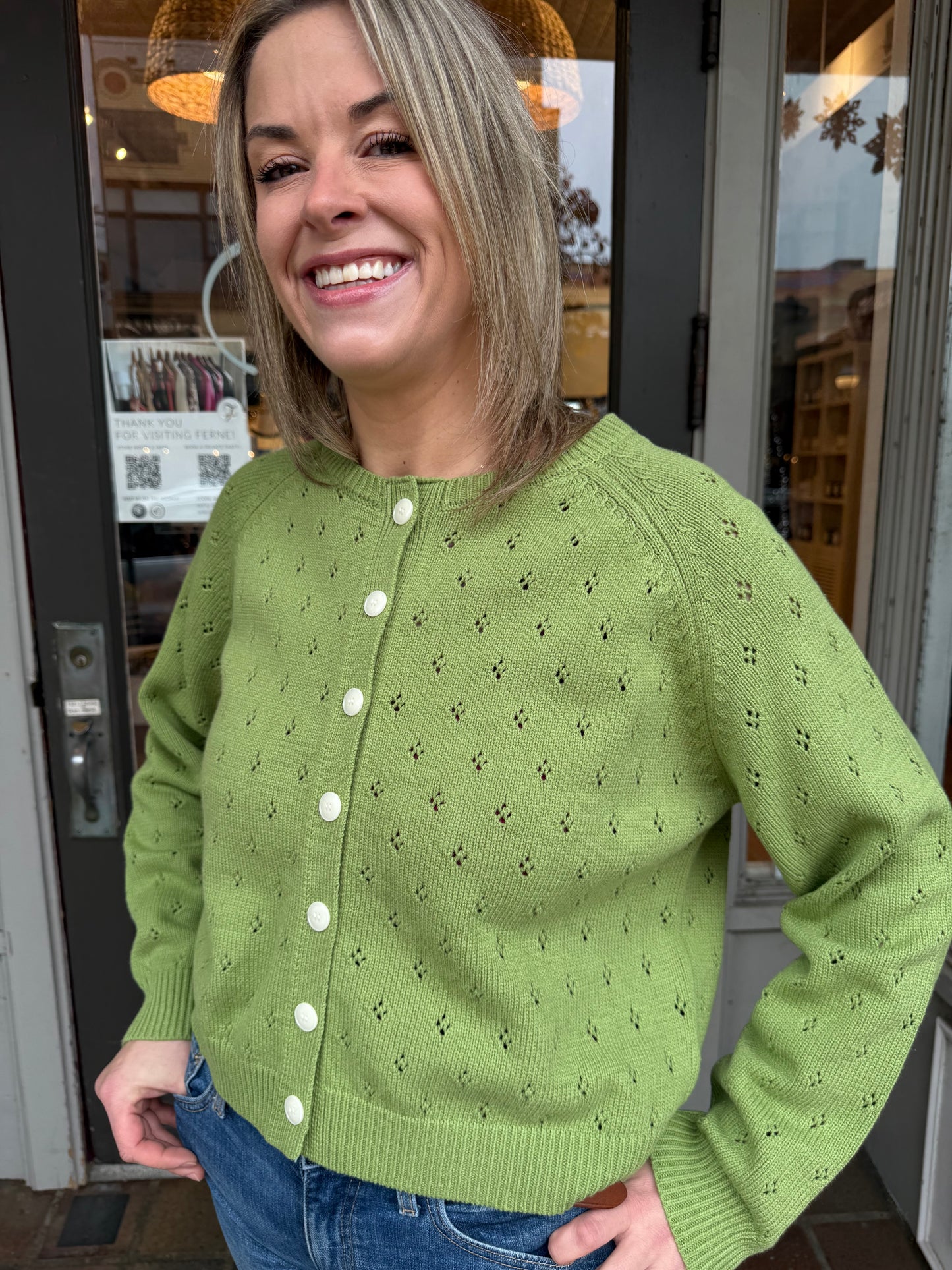 Matcha Eyelet Cardigan
