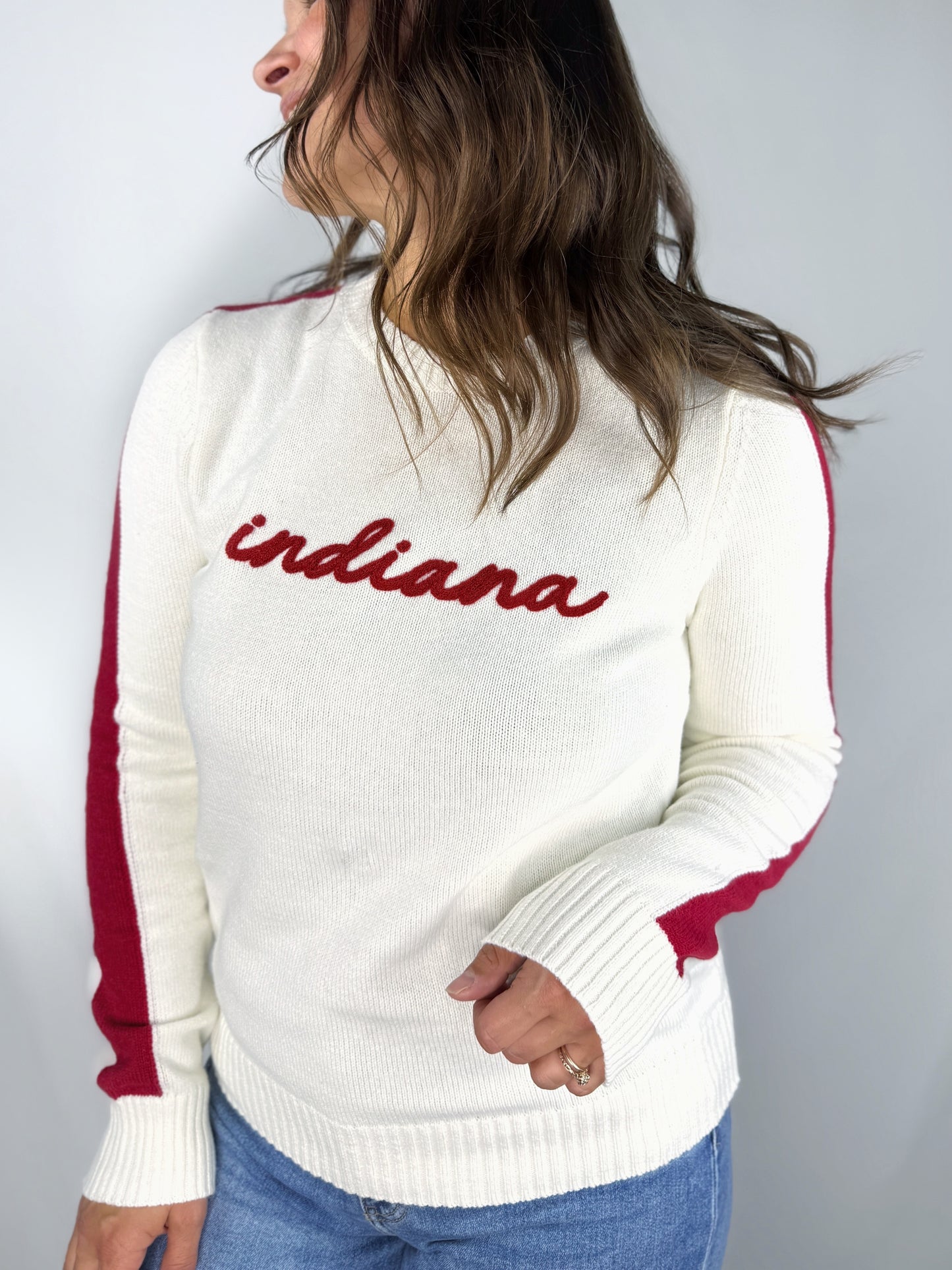 Indiana White with Red Stripes Sweater