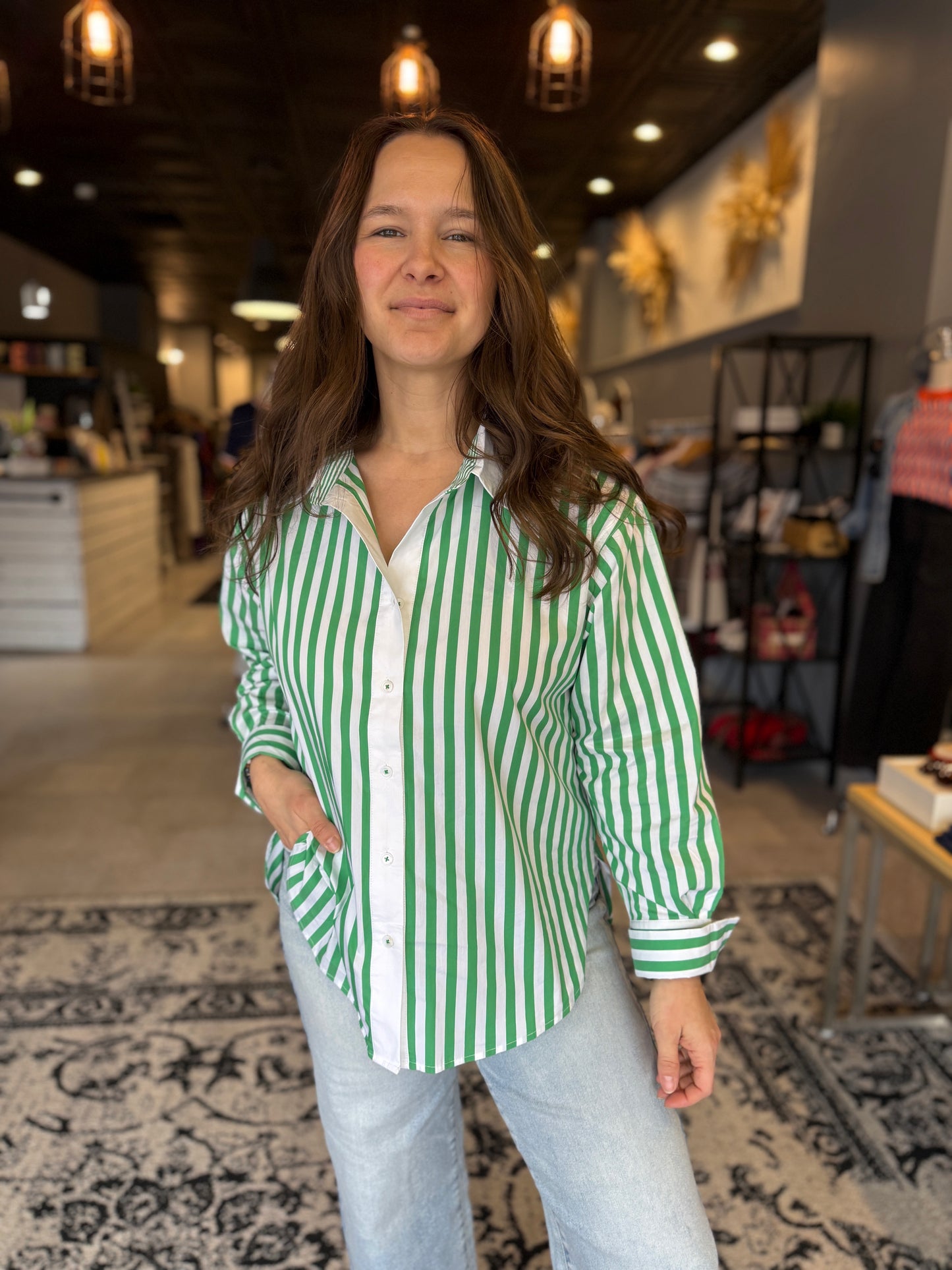 Lucky You Stripe Button Down