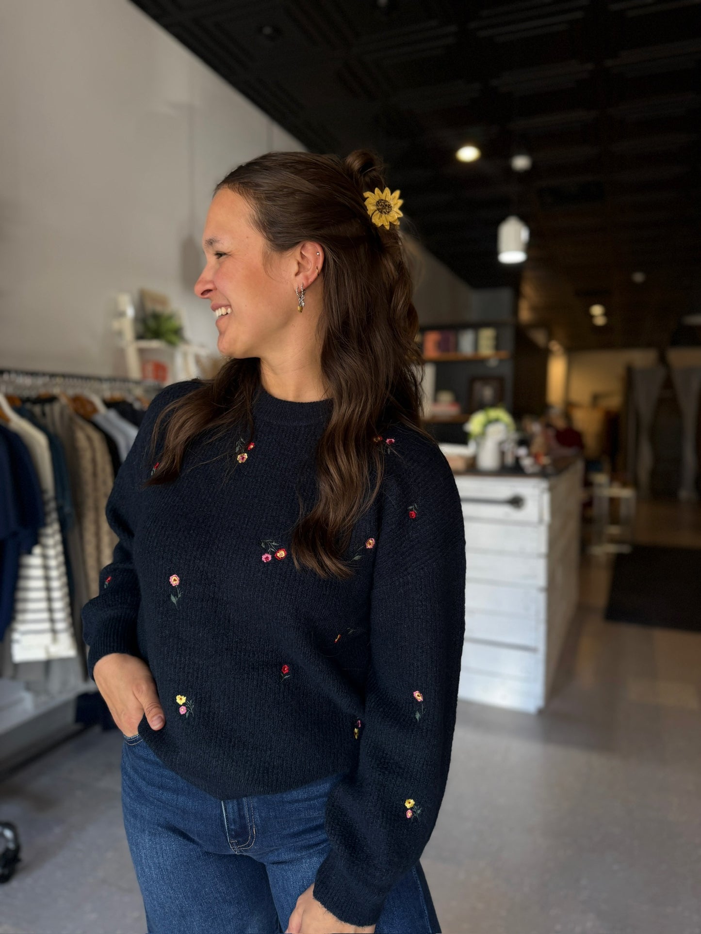 Dainty Bloom Sweater in Navy