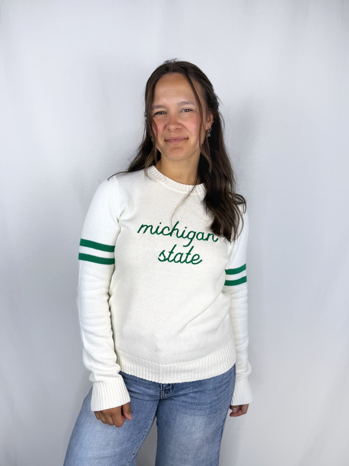 Michigan State Ivory with Stripes Sweater