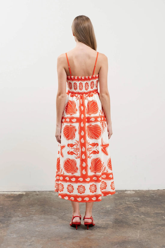 Sea Print Scallop Midi Dress