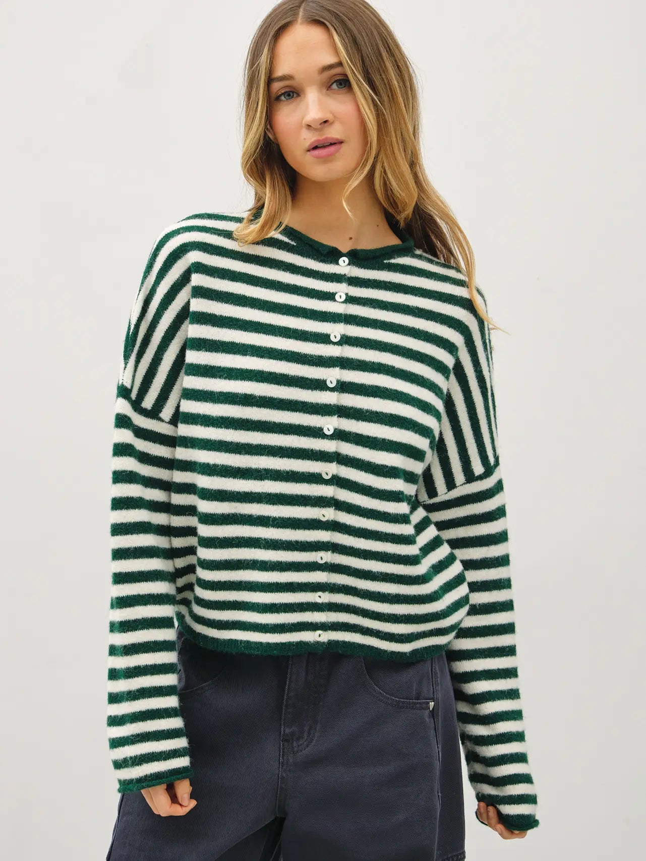 Piper Cardigan Striped Forest