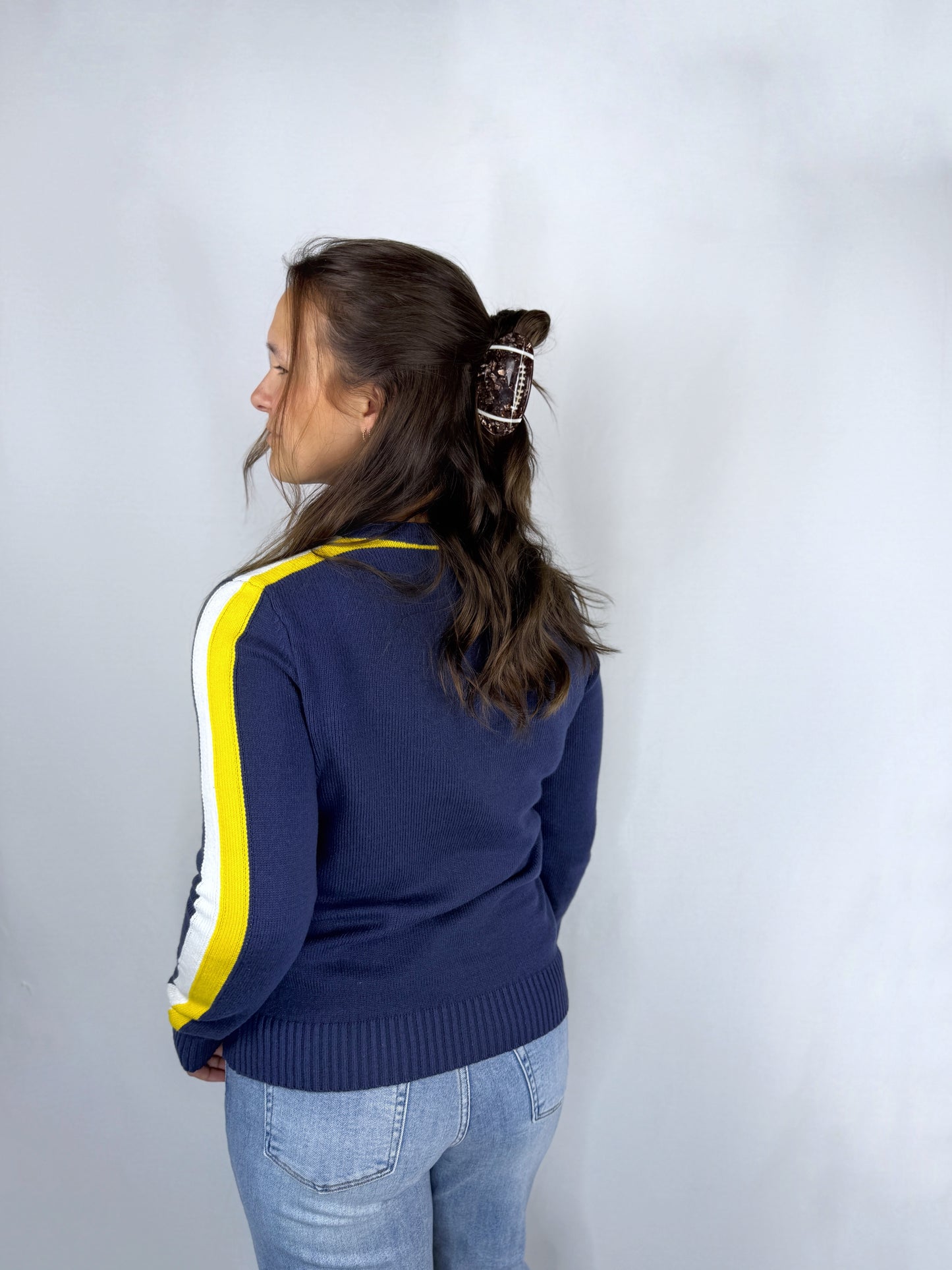 Michigan Navy with Sleeve Stripes Sweater