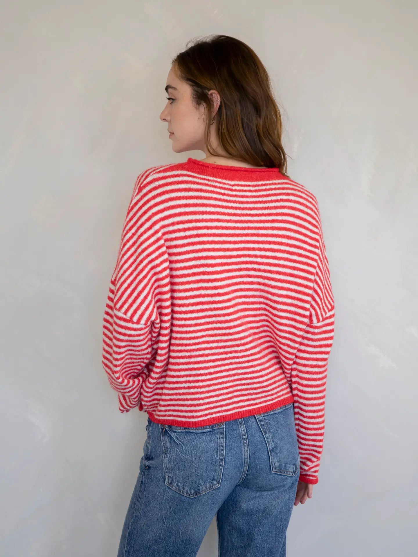 Piper Cardigan Red White Mini Stripe