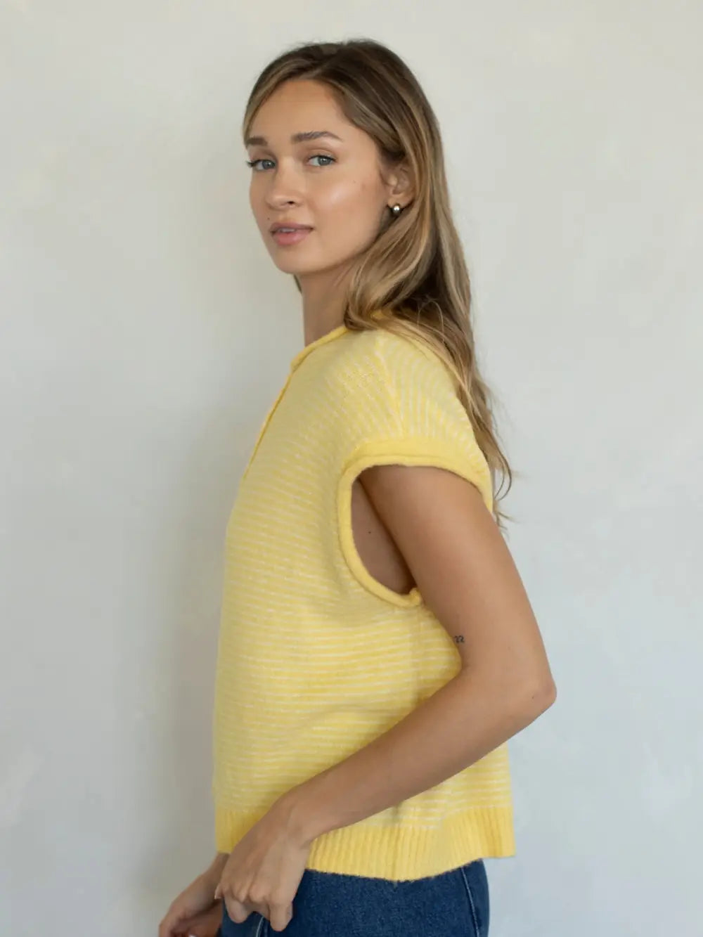 Piper Vest Cardigan Yellow Pin Stripe