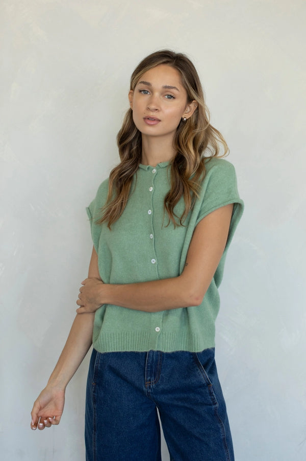 Piper Vest Cardigan in Matcha
