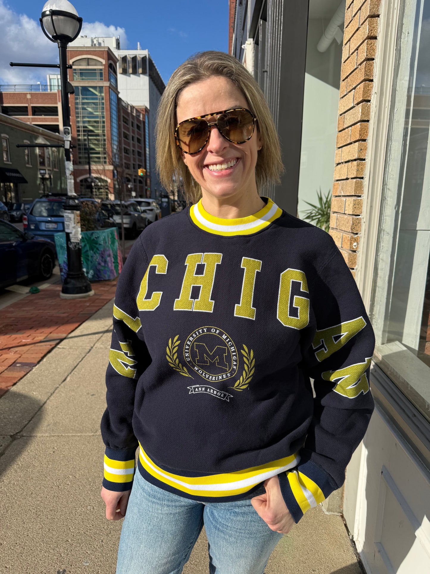 Michigan Stripe Rib Crewneck Sweatshirt