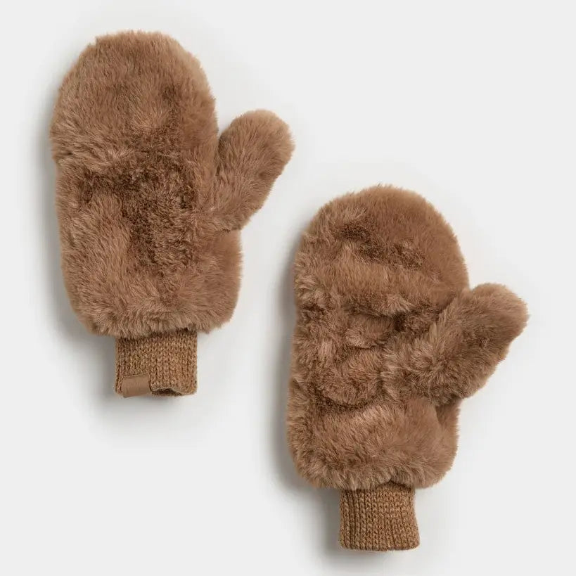 Mad Hatter Faux Fur Mittens Taupe