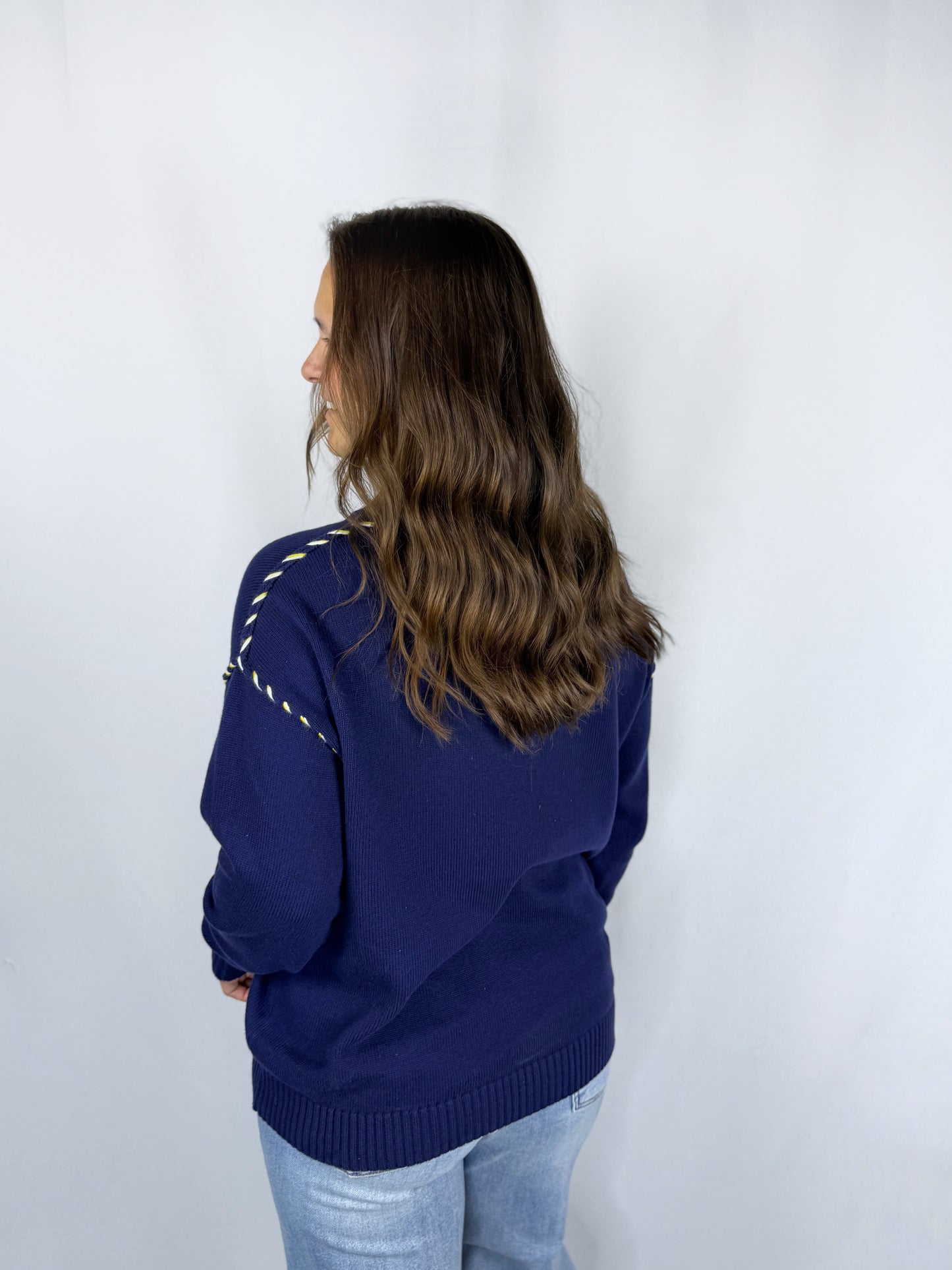 Go Blue Navy Whipstitch Sweater