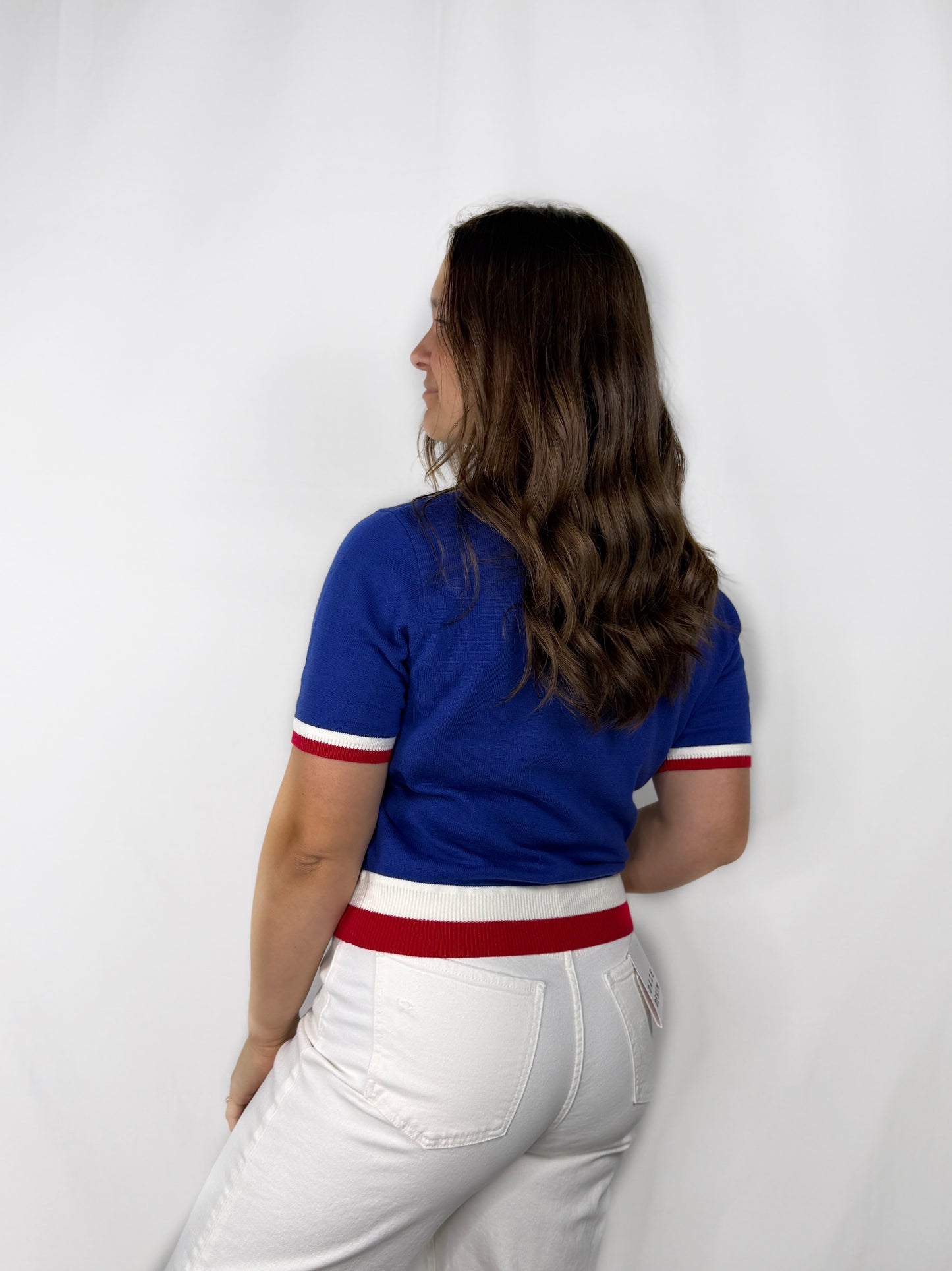 Detroit Blue/Red Short Sleeve Sweater