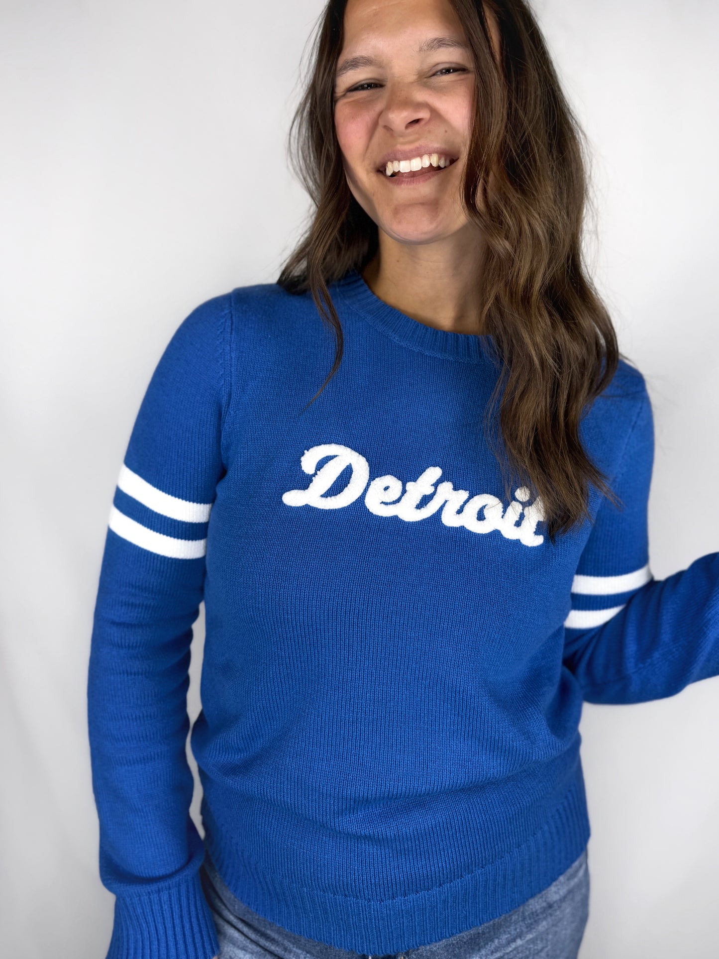 Detroit Cursive Blue Sweater