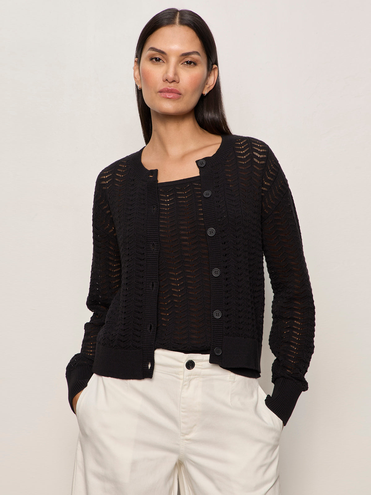 For Keeps Pointelle Cardigan in Black