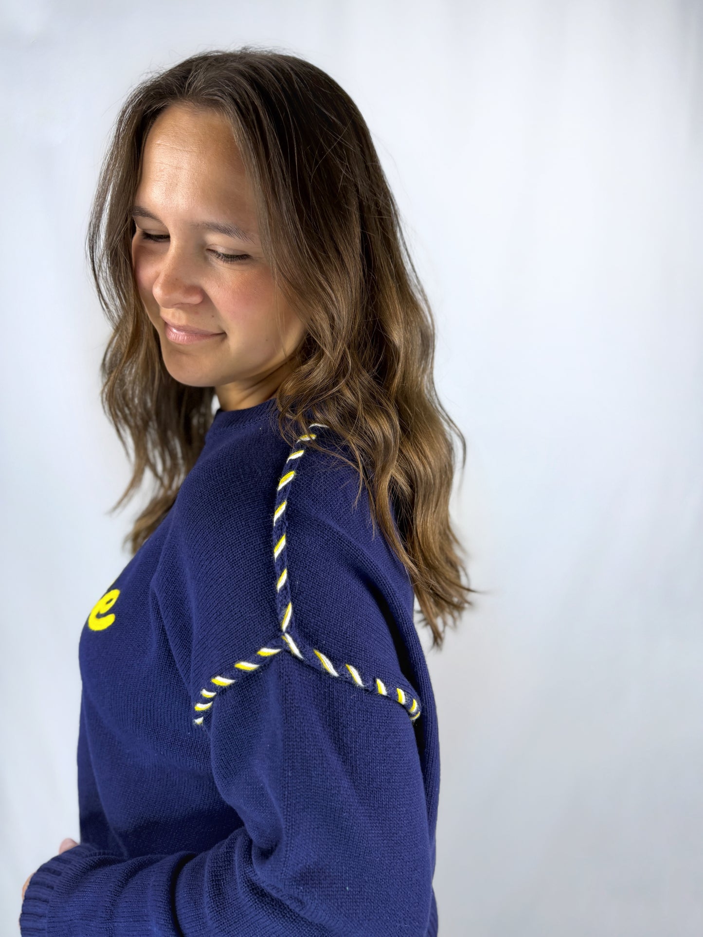 Go Blue Navy Whipstitch Sweater